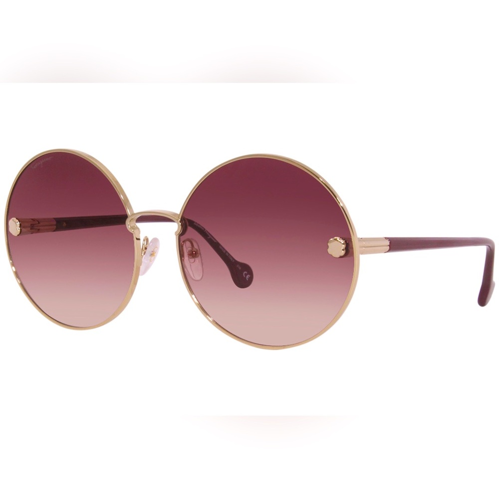 NWOT Salvatore Ferragamo Wine Round Sunglasses SF189S 742 Gold/Wine